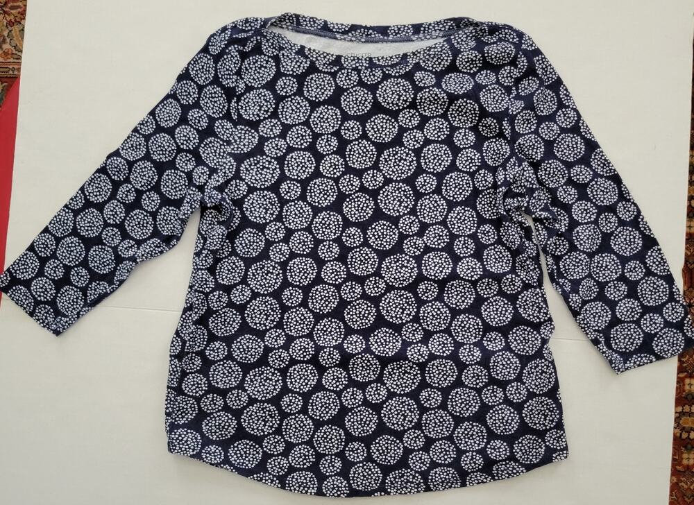 Chico's Navy White Abstract Dot Cluster 3/4 Sleves Cotton Top - Size 2 (US 12)